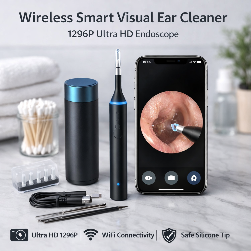 Wireless Smart Visual Ear Cleaner 1296P Ultra HD Ear Stick Otoscope Wax Removal Tool Camera Ear Endoscope